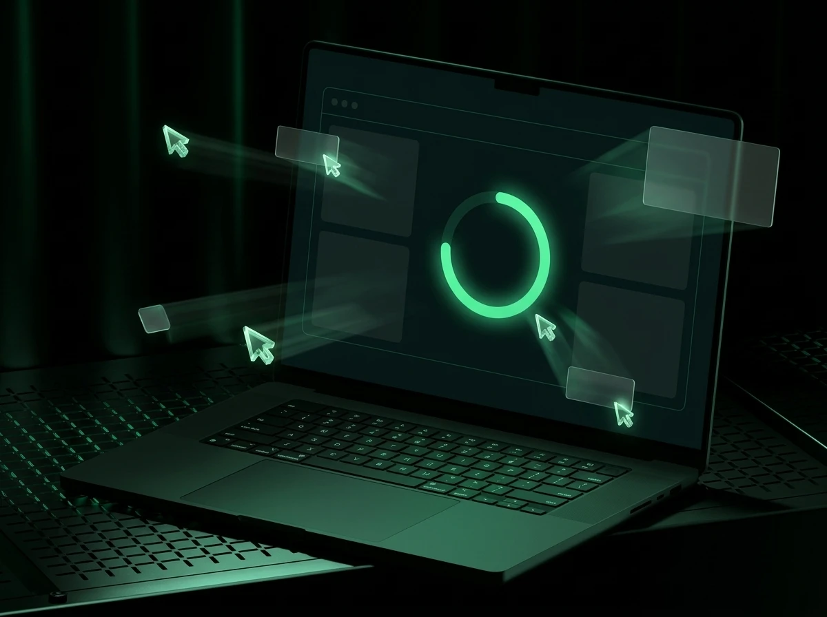 Notebook com a página carregando enquanto os visitantes vão embora