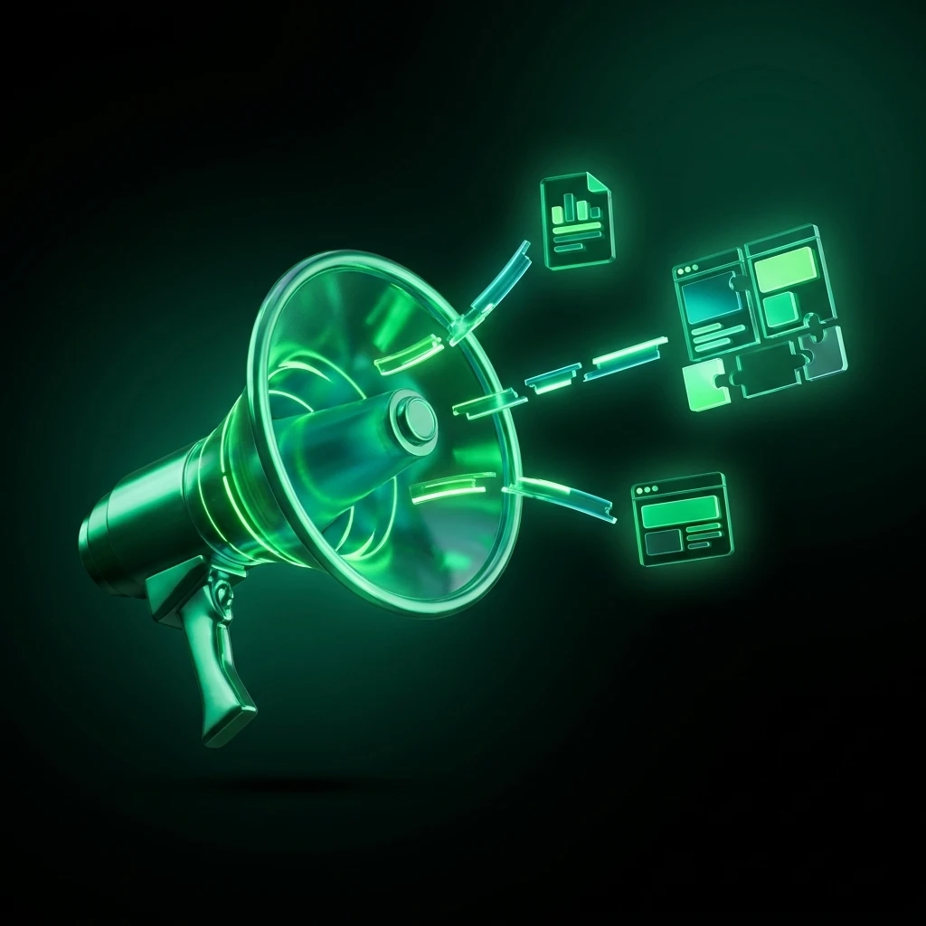 Megafone espalhando peças soltas de um projeto que não se encaixam